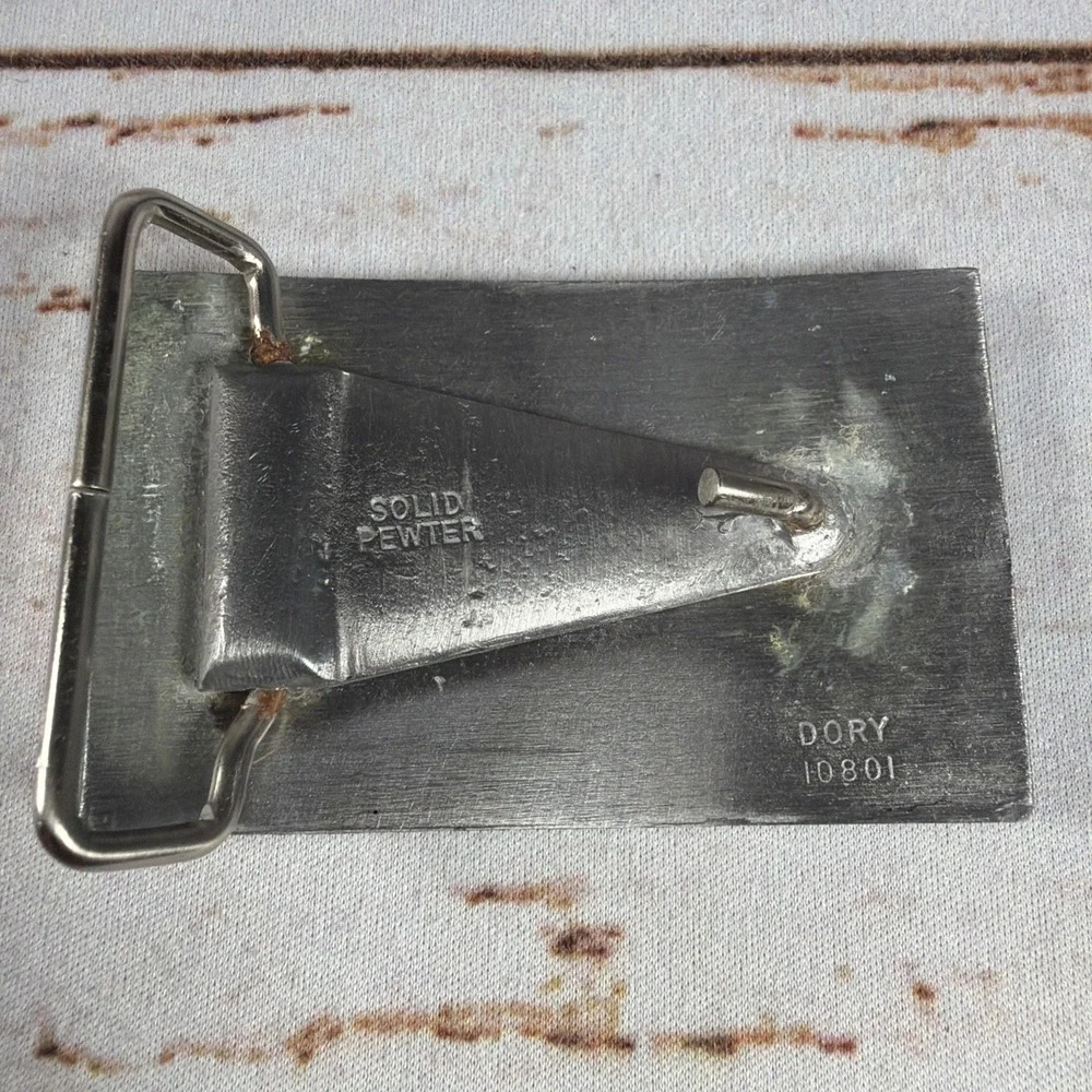 Vintage Boy Scouts BSA 3 Cent Stamp Belt Buckle Pewter Dory USA Collectible